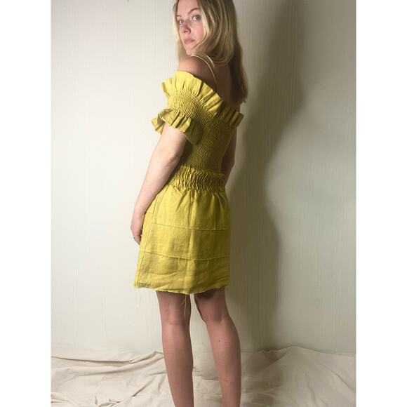 SIR. THE LABEL Mariele One Sleeve Smocked Bust Mustard Linen Mini Dress US SMALL - Picture 6 of 16